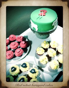 Red velvet barnyard cake & cupcakes