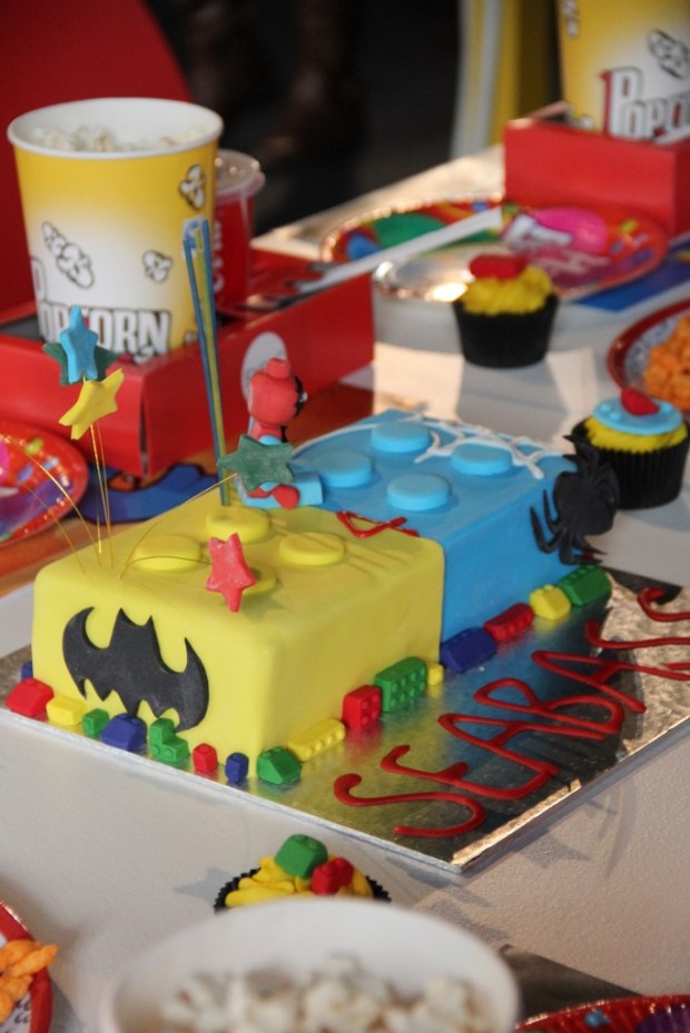 Spiderman & Batman Lego cake